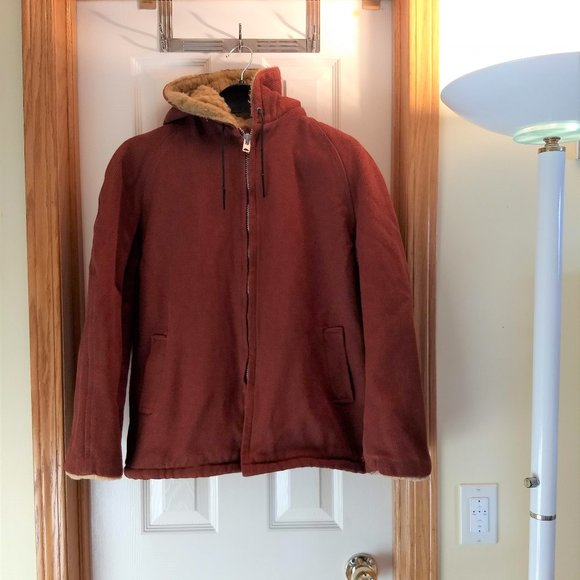 vintage 70s faux shearling twill work coat chore coat - Picture 1 of 15